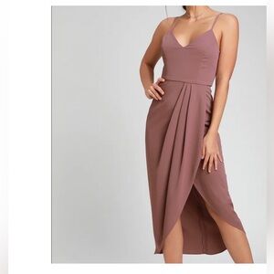 Lulus mauve midi wrap dress size small dusty rose sleeveless formal dress